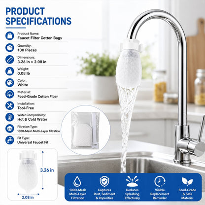 Faucet Filter Cotton Bags — 1000-Mesh Filtration, Universal Fit, Splash-Proof (100 PCS)