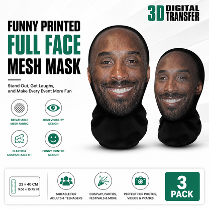 3Pcs Funny Printed Full Face Mesh Mask – Breathable Cosplay Hood for Parties & Street Style