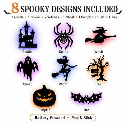 Halloween LED Silhouette Wall Light Stickers, Battery Powered Peel & Stick Decor Lights