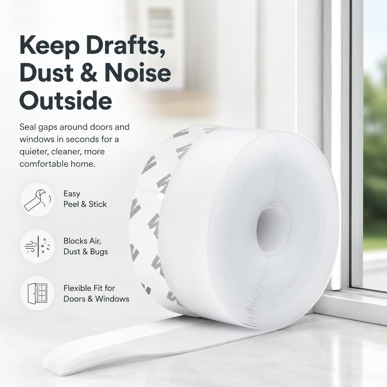 Door Weather Stripping – 16.4Ft Self-Adhesive Draft Stopper