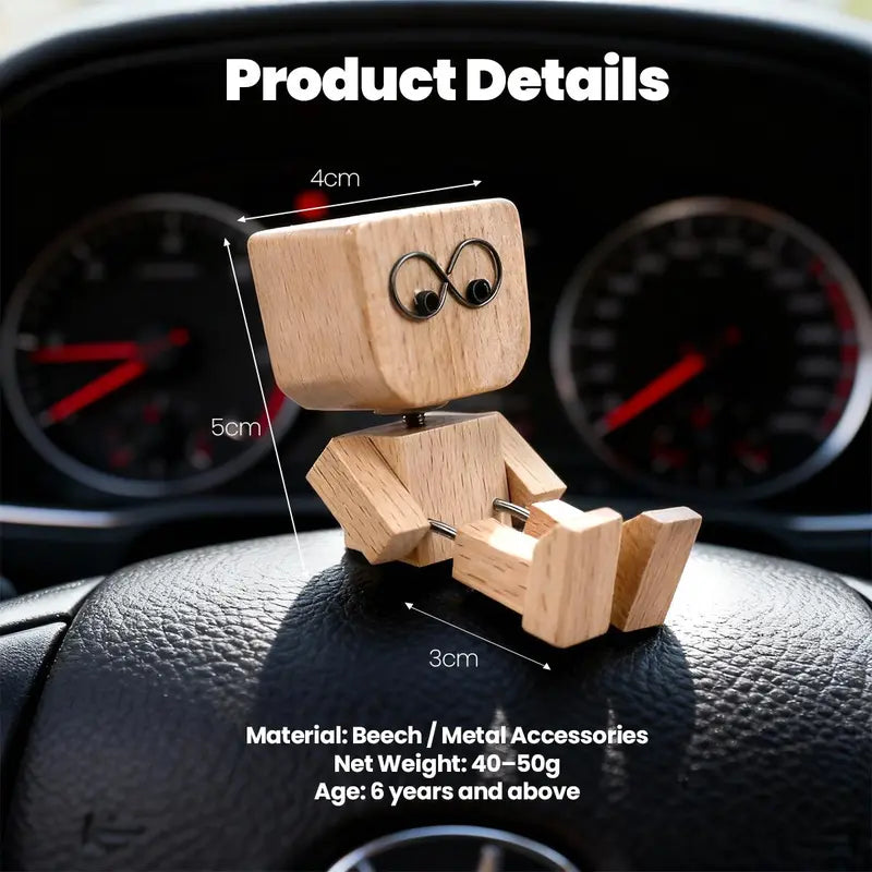 Shaking Wooden Man Car Dashboard Accessories