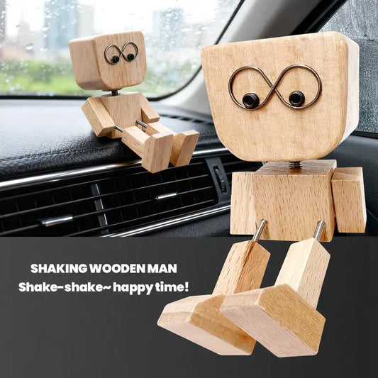 Shaking Wooden Man Car Dashboard Accessories