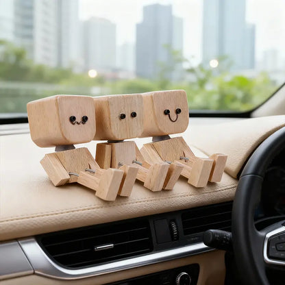 Shaking Wooden Man Car Dashboard Accessories