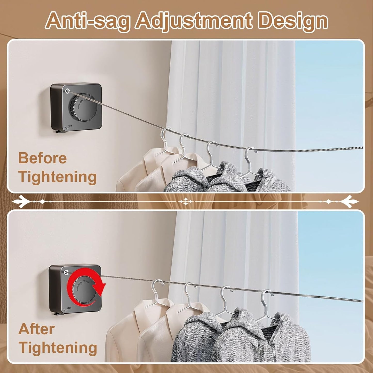 Wall Mount Invisible Stainless Steel Washing Line with Slow Retraction Design🏠