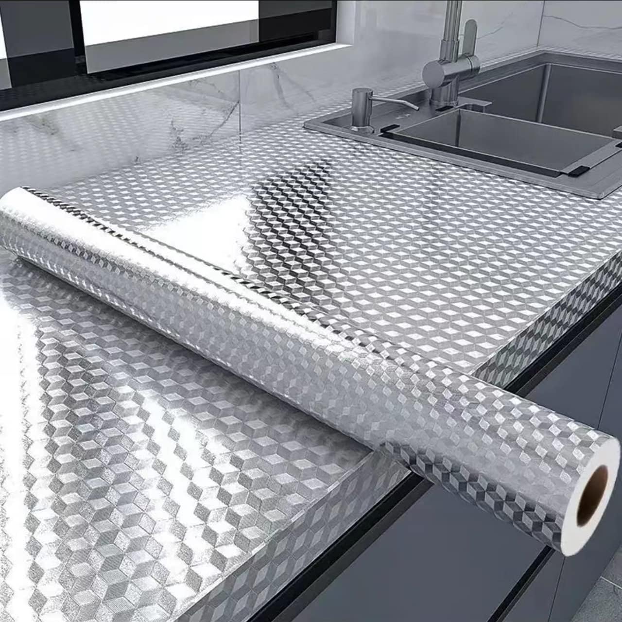 Self-Adhesive Aluminum Foil Kitchen Backsplash Wallpaper