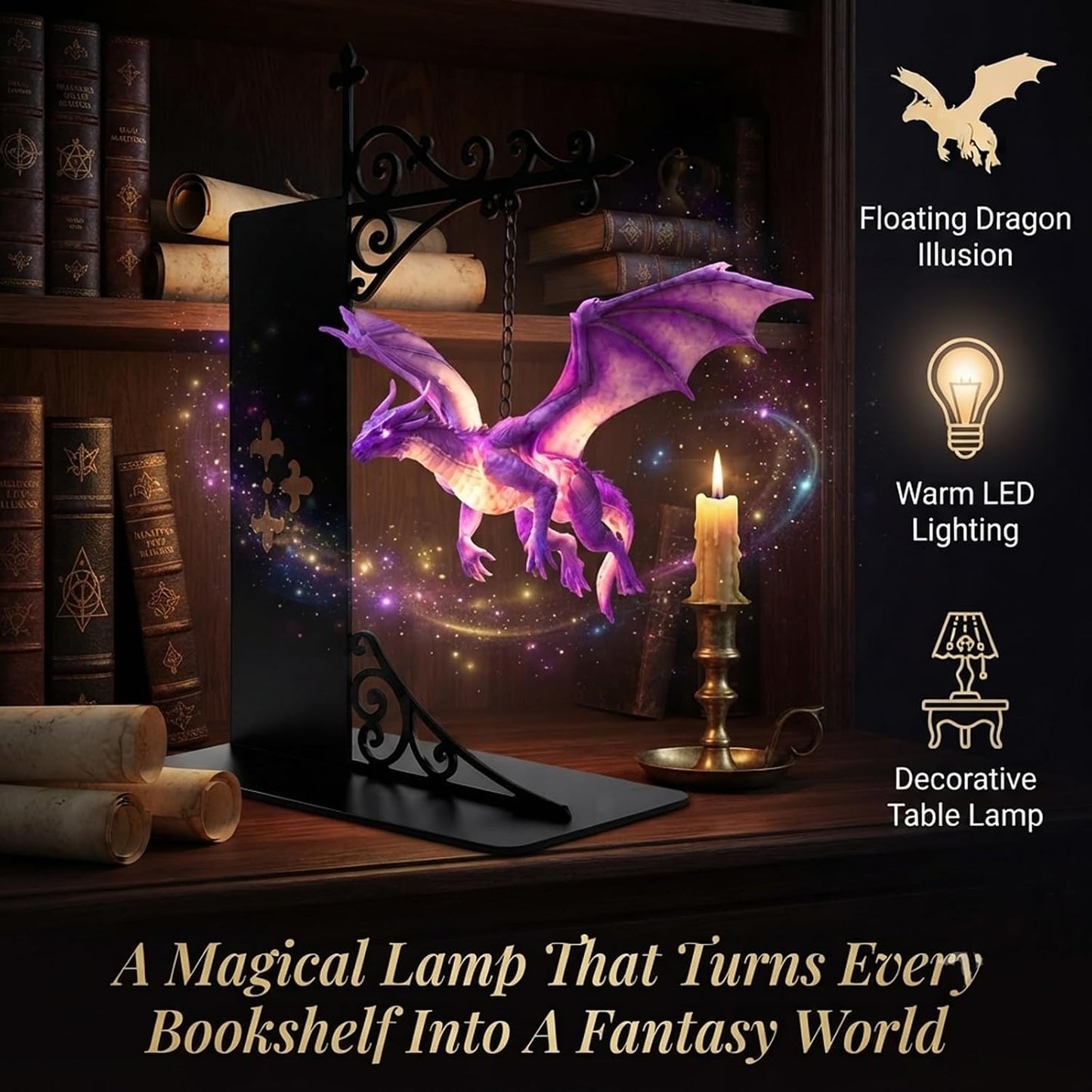 🐉 Floating Dragon Bookshelf Lamp – Magical Night Light for Readers