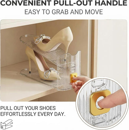 Shoe Organizer for Closet – 2 Pack Stackable Rack with Height Adjustment