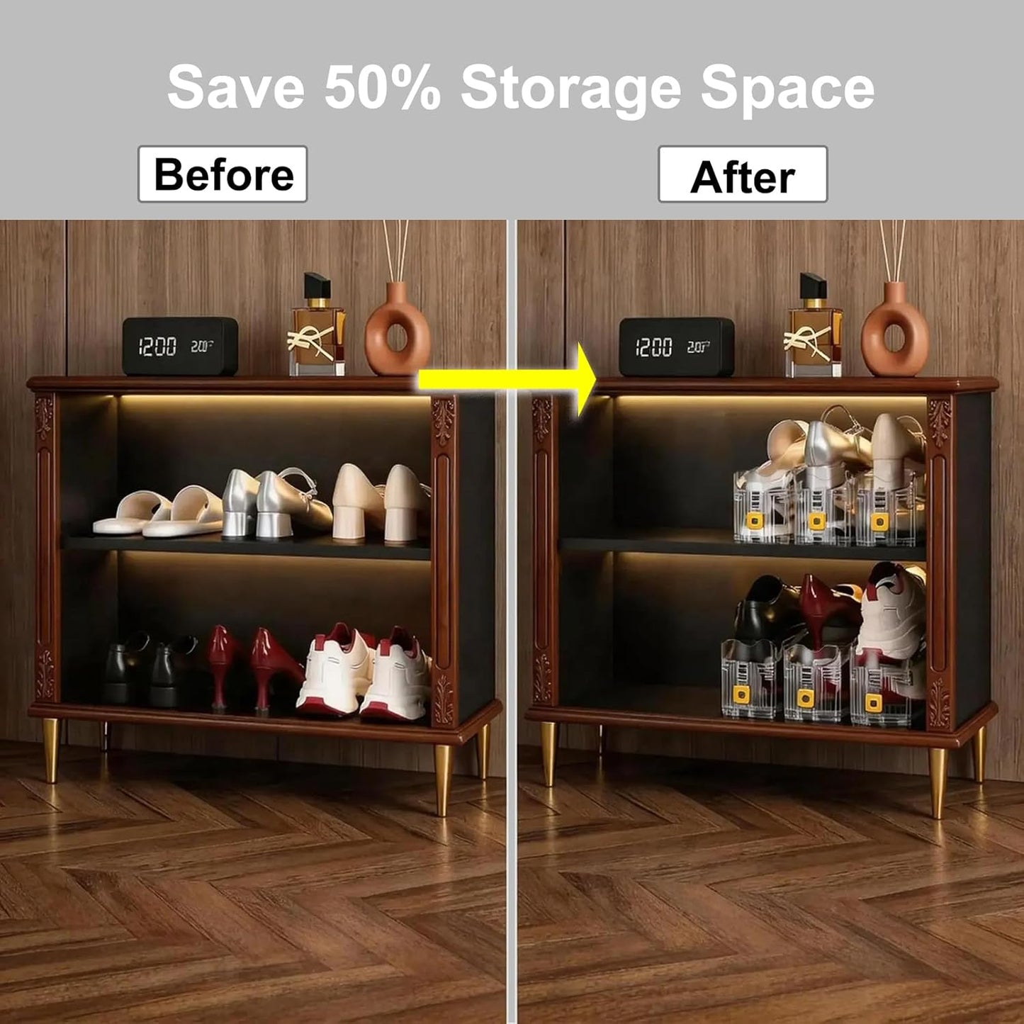 Shoe Organizer for Closet – 2 Pack Stackable Rack with Height Adjustment