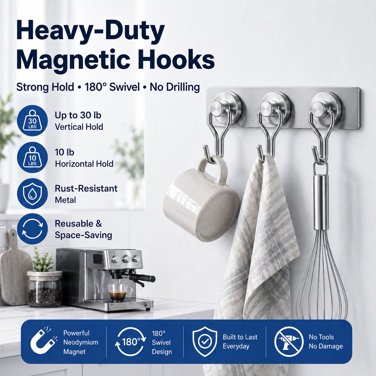 Swivel Swing Magnetic Hooks 30LBS – Strong Neodymium Hooks