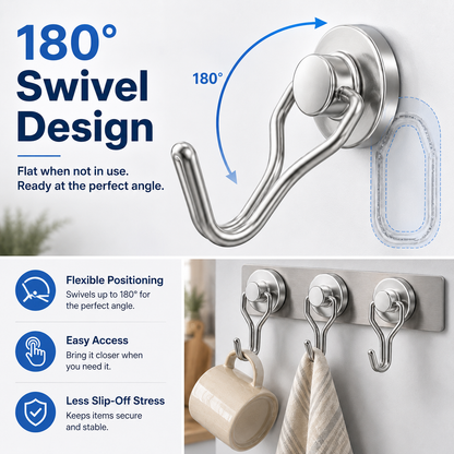 Swivel Swing Magnetic Hooks 30LBS – Strong Neodymium Hooks