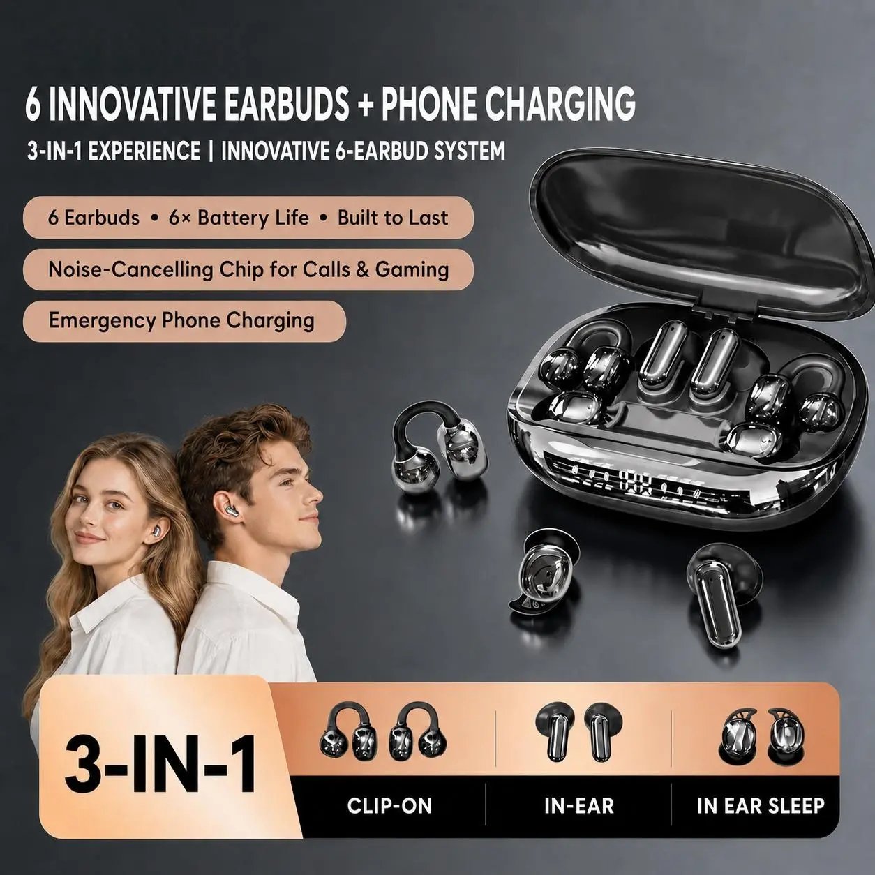 GT600S 4-Earbud Bluetooth Set with Power Bank Case