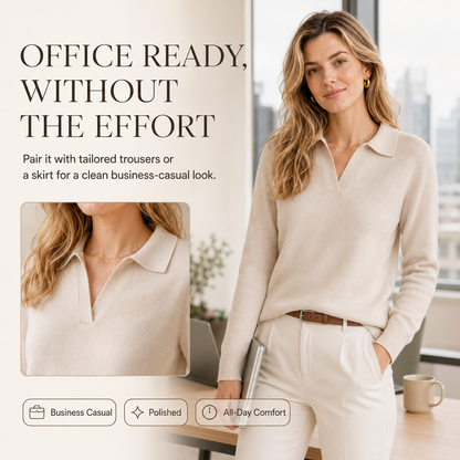 🌸 Women's Wool Blend Polo Sweater | Business Casual Spring Style – SummerVibes 2026
