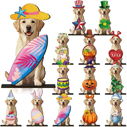 Cute Animal Wooden Sign – Interchangeable Seasonal Desk Decor with Magnetic Accessories