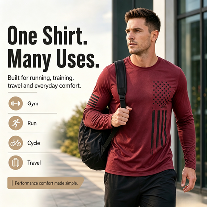 🌟 Men's UV Protective Long Sleeve Athletic Shirt – Lightweight Quick-Dry Activewear with Vintage Logo, Breathable Gym & Casual Tee