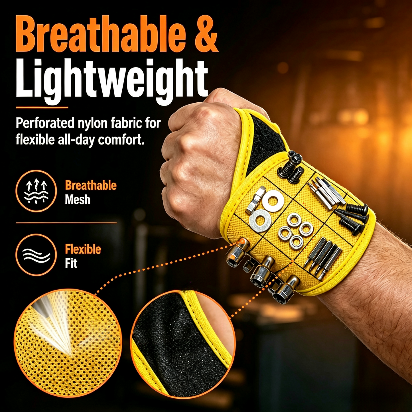 🧲 Magnetic Wristband – Holds Screws, Nails & Bits