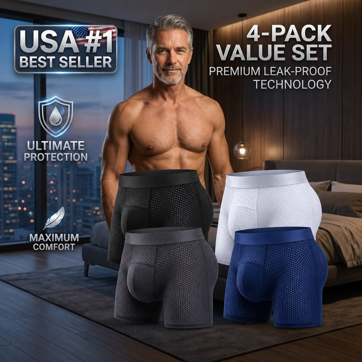 Premium Leakproof Ice Silk Mesh Men's Boxer Briefs
