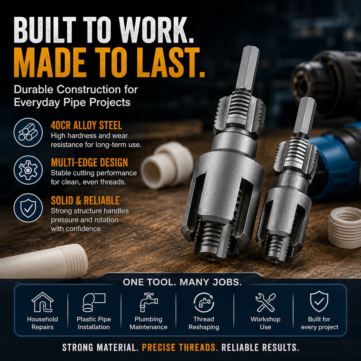 Drill Powered Pipe Thread Cutting Tool Bit for Internal External Threads