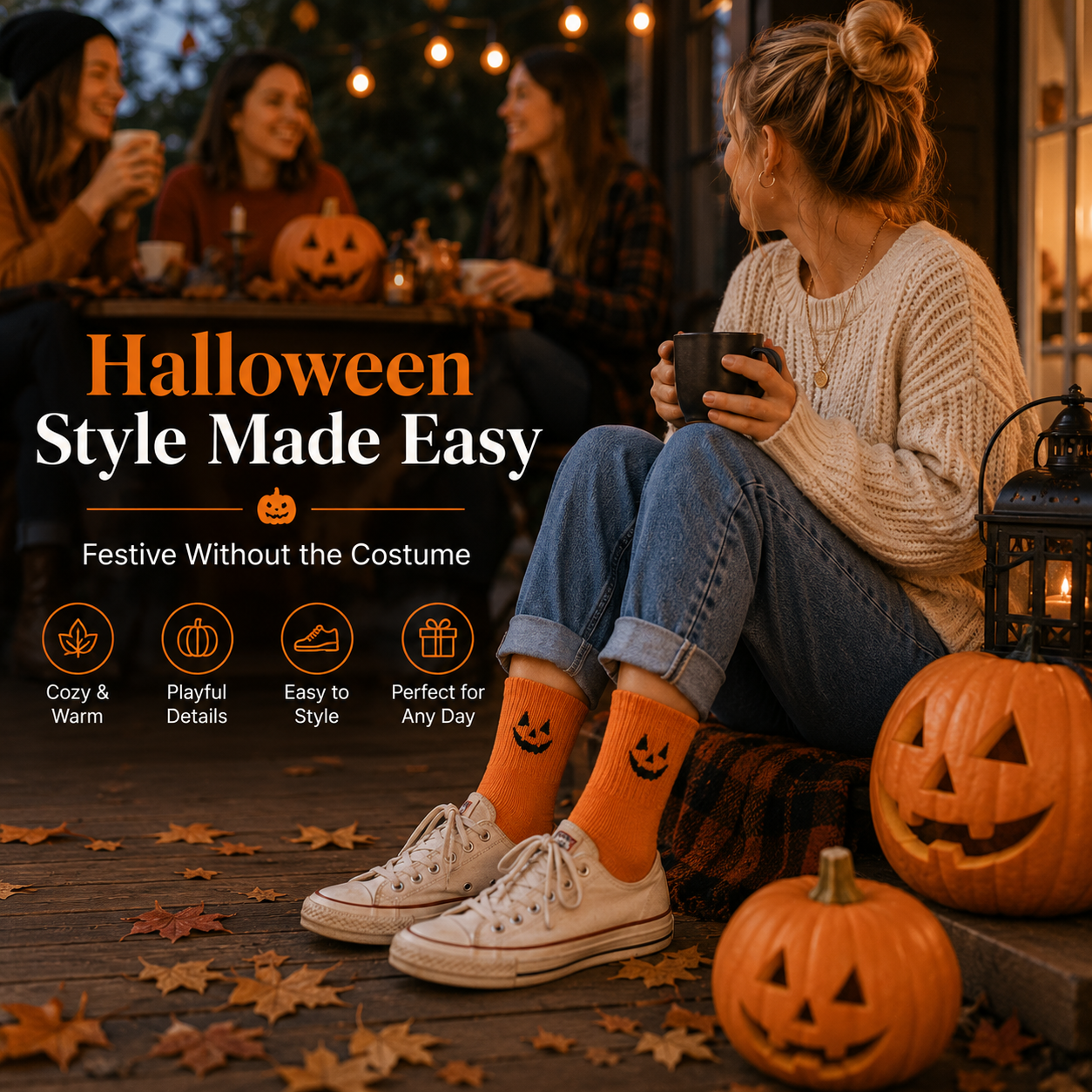 🧦 Unisex Halloween Embroidered Mid-Calf Socks Thick Knitted Cozy Warm Stockings 🎃