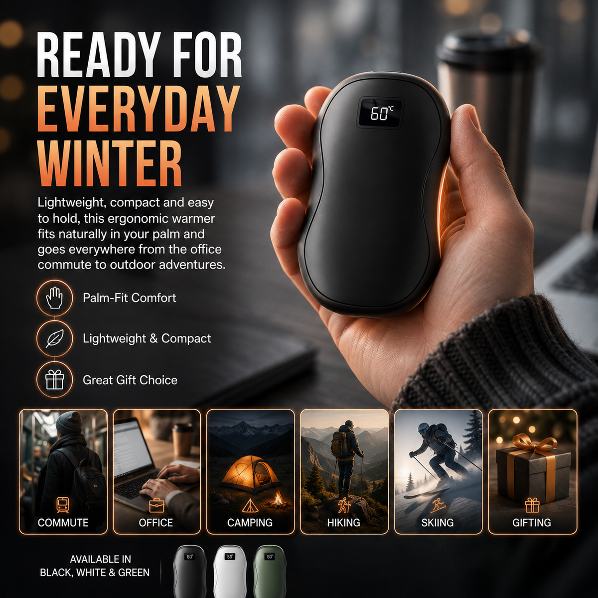 2-Pack Magnetic Hand Warmers – Rechargeable, LED Display, Power Bank for Winter Outdoor Use