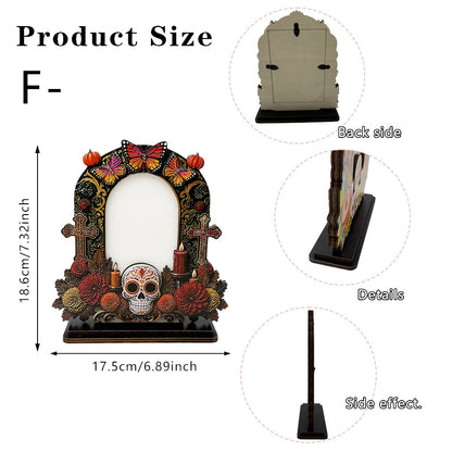 Day of the Dead Wooden Photo Frame – Día de los Muertos Decorative Frame for Altar, Shelf & Tabletop Display