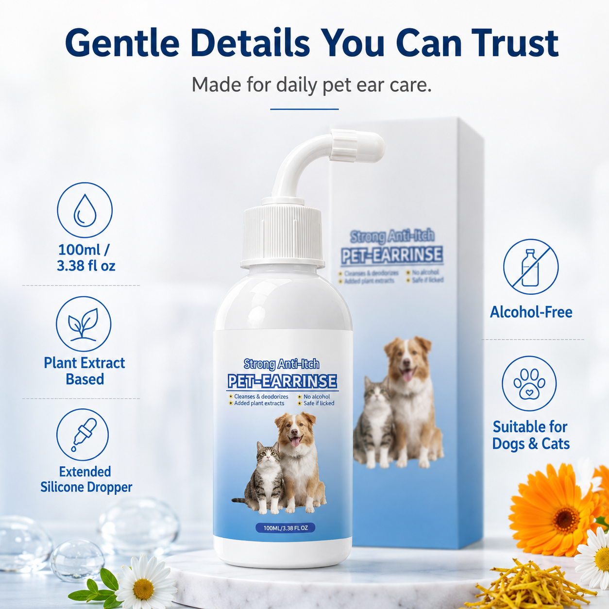 Gentle Pet Ear Cleaner Solution for Dogs & Cats