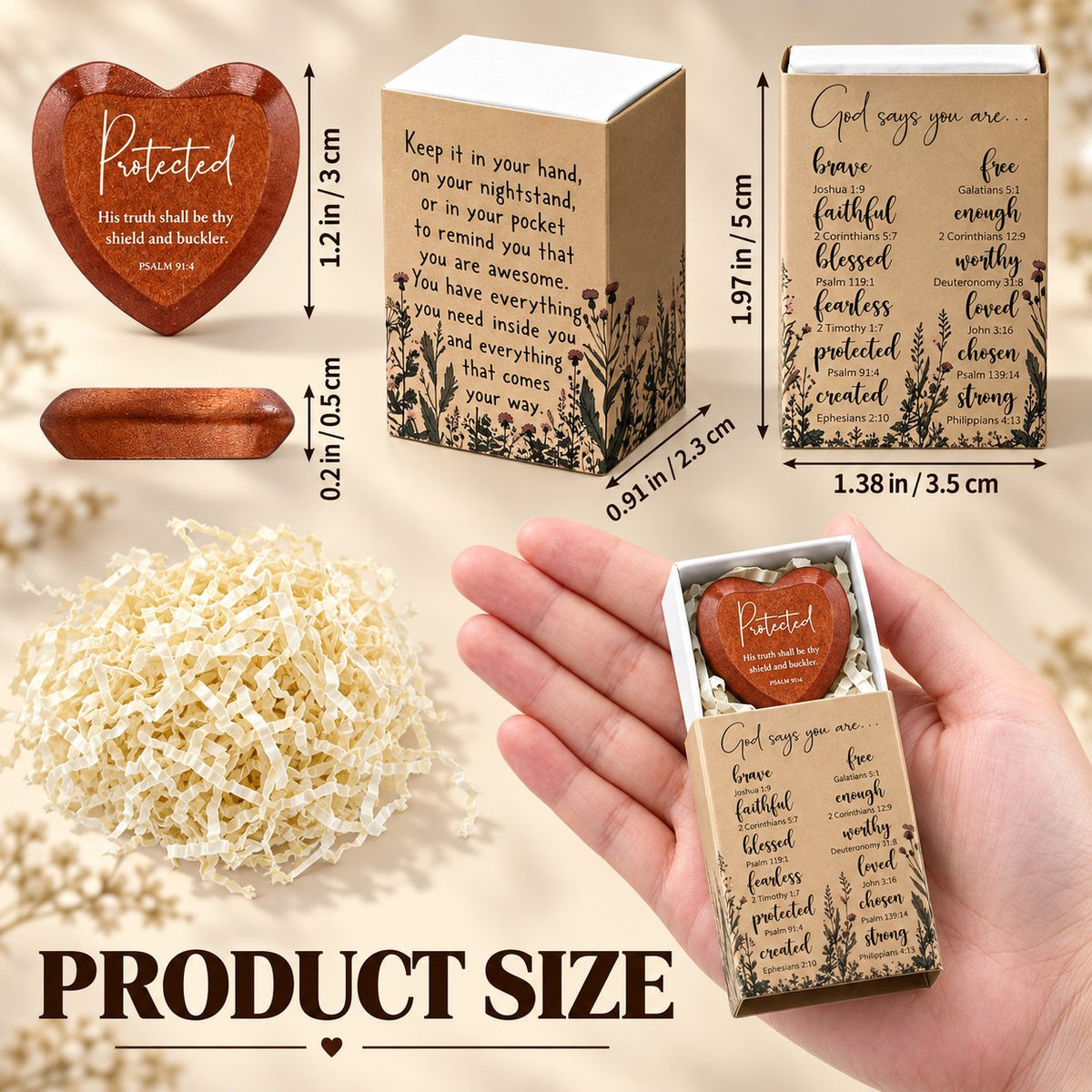 Christian pocket heart dimensions