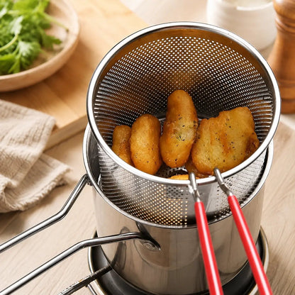 Restaurant-Quality Crispy Frying at Home! Compact Stainless Steel Deep Fryer Pot Set with Basket & Tongs | Oil-Saving, Quick & Easy to Clean for Perfect Family Portions