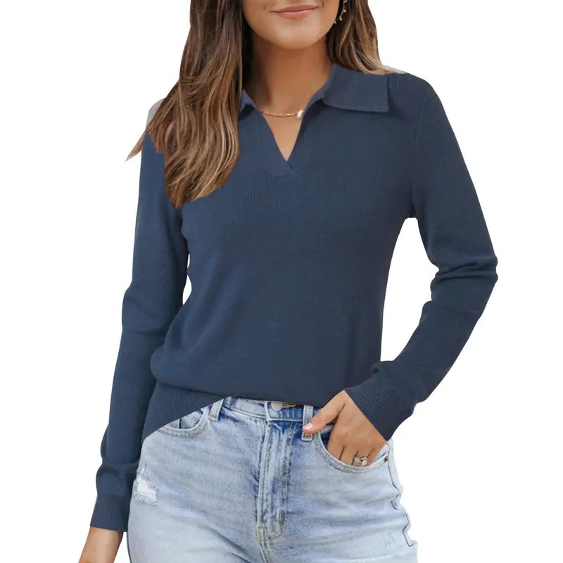 🌸 Women's Wool Blend Polo Sweater | Business Casual Spring Style – SummerVibes 2026