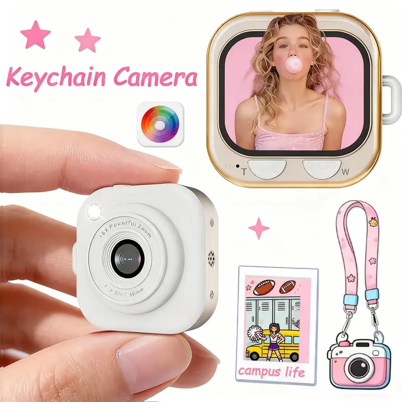 Mini Keychain Digital Camera, Y2K Pocket-Size Camera 2.5K HD with 64MP Lens