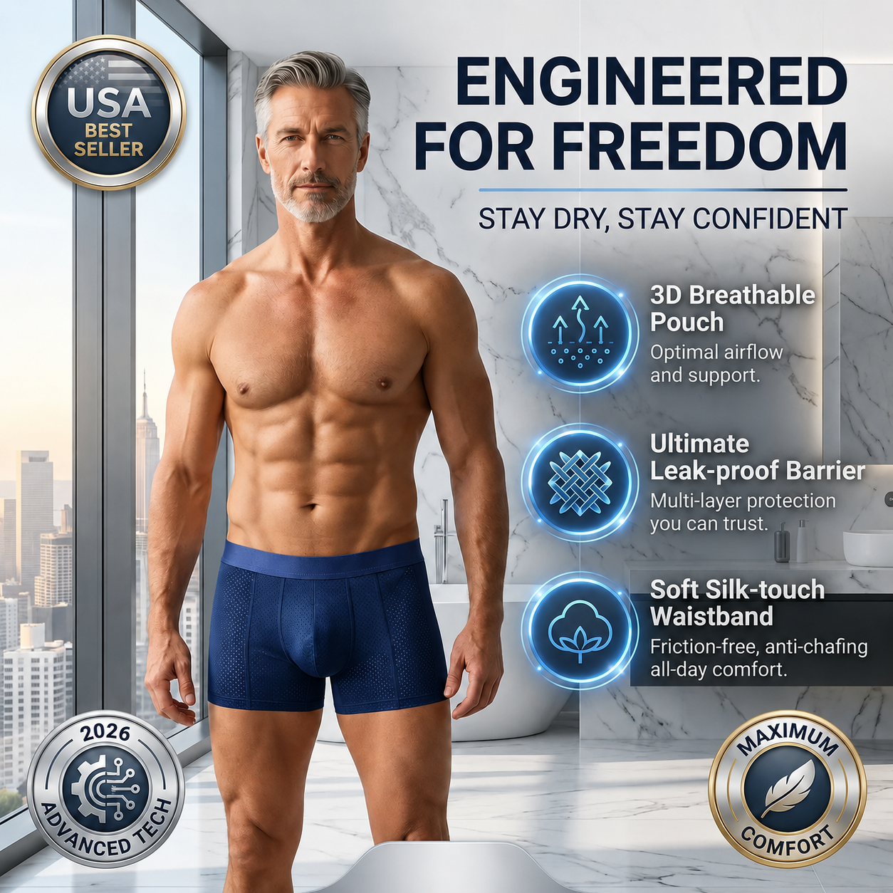 Premium Leakproof Ice Silk Mesh Men's Boxer Briefs