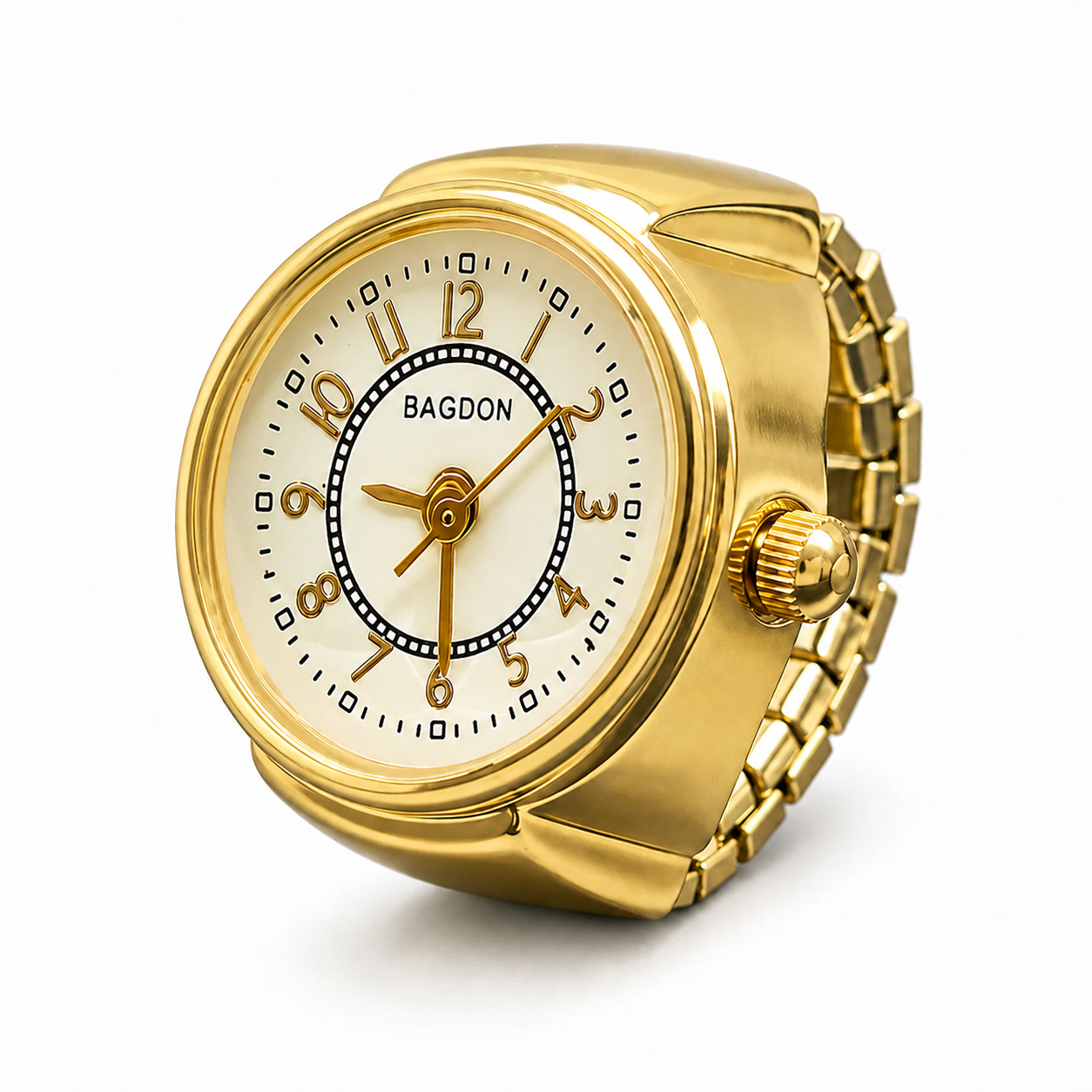 Vintage Gold-Tone Ring Watch – Green Roman Numeral Dial for Men & Women