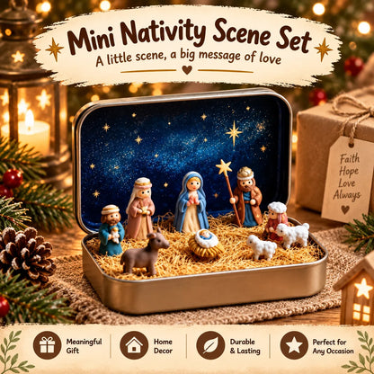 🔥Last Day 50% OFF - ✝️Religious Pocket-Size Mini Nativity Scene Set with Storage Box
