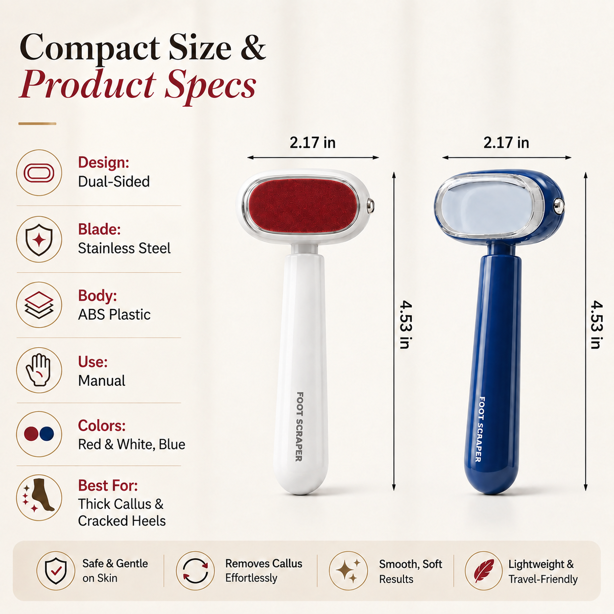 🦶 Dual-Sided Foot Callus Remover – Stainless Steel Blade, Portable Dead Skin Scraper for Cracked Heels ✨