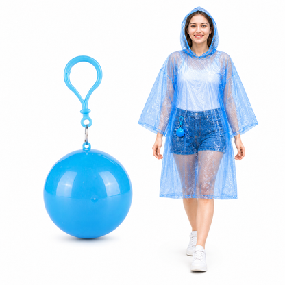 Portable Hooded Rain Poncho – Waterproof Tear-Resistant Emergency Raincoat with Keychain Case