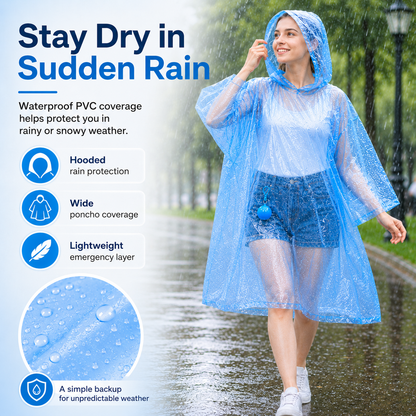 Portable Hooded Rain Poncho – Waterproof Tear-Resistant Emergency Raincoat with Keychain Case