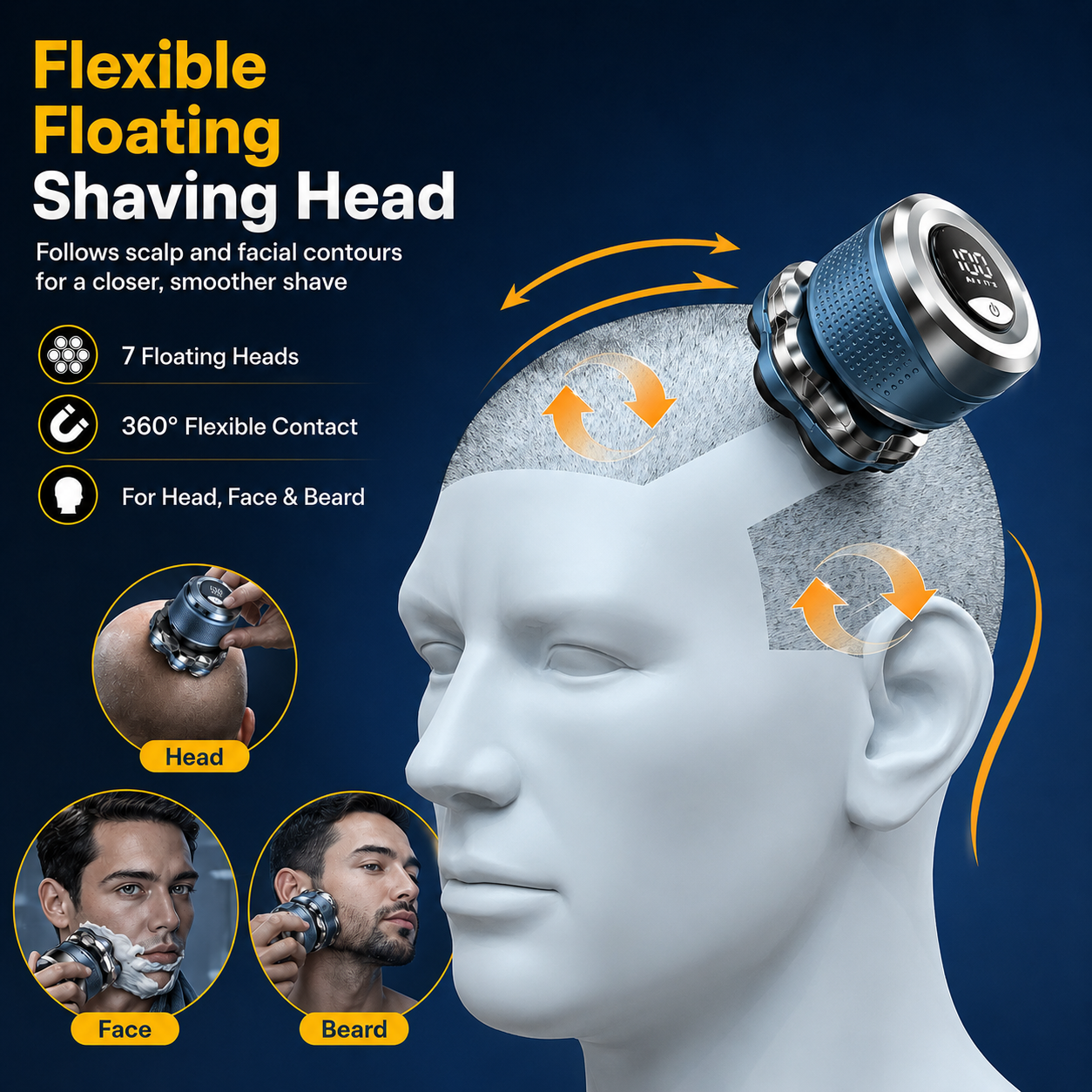 7D Electric Head Shaver for Men | Wet & Dry Rotary Razor