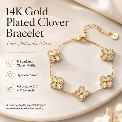 14K Gold-Plated Four-Leaf Clover Bracelet – Lucky Charm Jewelry for Women