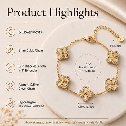 14K Gold-Plated Four-Leaf Clover Bracelet – Lucky Charm Jewelry for Women