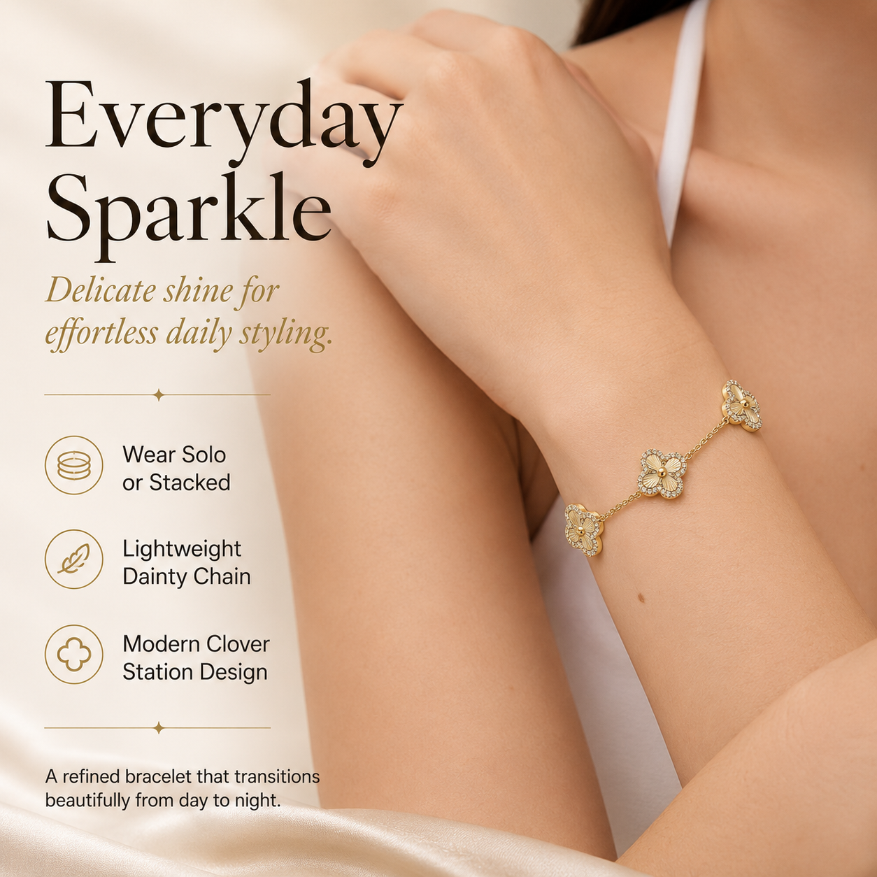 14K Gold-Plated Four-Leaf Clover Bracelet – Lucky Charm Jewelry for Women
