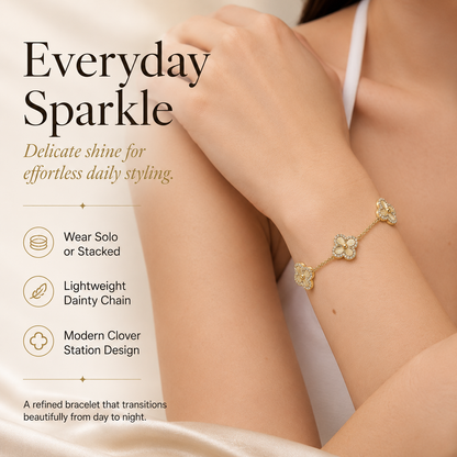 14K Gold-Plated Four-Leaf Clover Bracelet – Lucky Charm Jewelry for Women