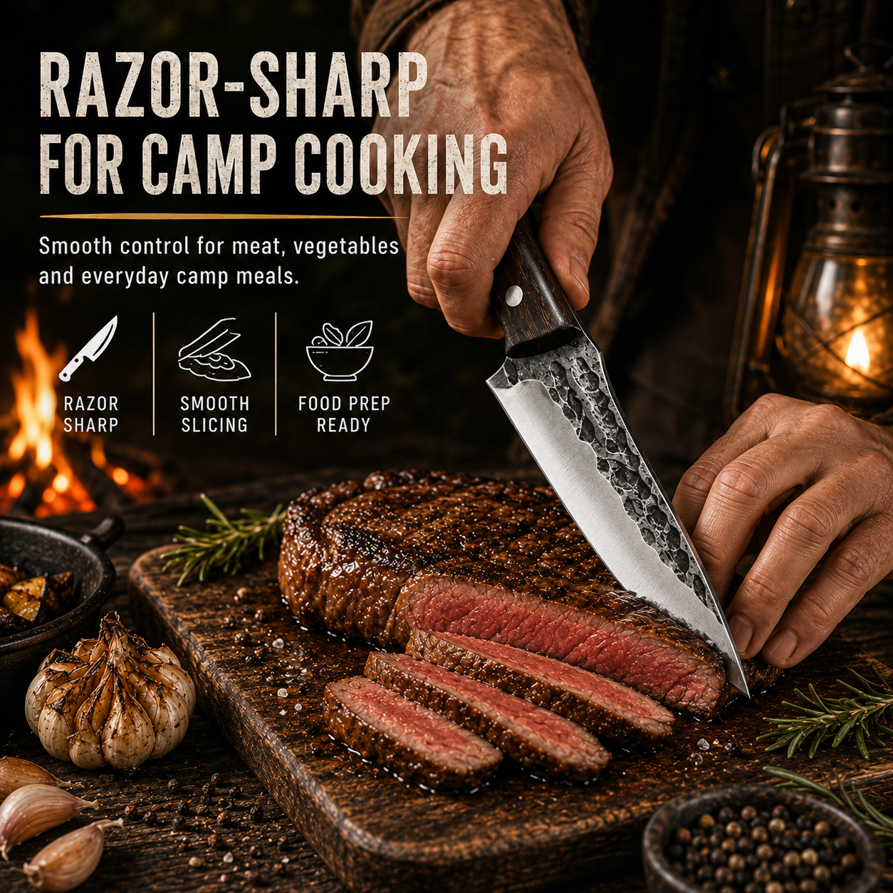 🏕️ Outdoor Fixed-Blade Camping Knife with Leather Sheath