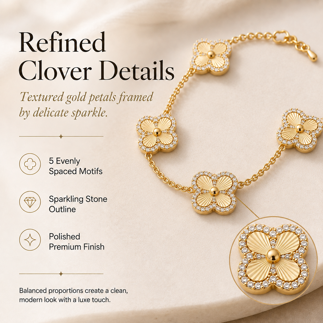 14K Gold-Plated Four-Leaf Clover Bracelet – Lucky Charm Jewelry for Women