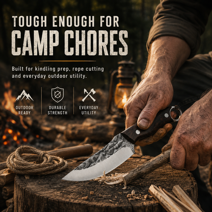 🏕️ Outdoor Fixed-Blade Camping Knife with Leather Sheath