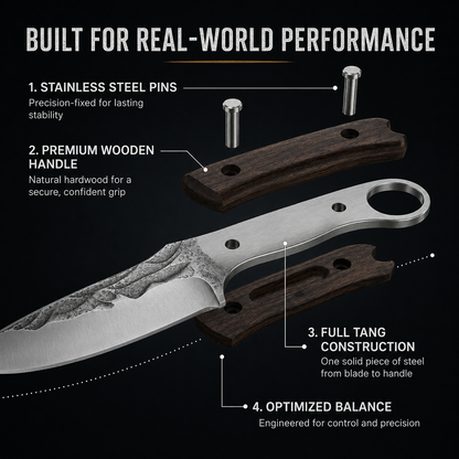 🏕️ Outdoor Fixed-Blade Camping Knife with Leather Sheath
