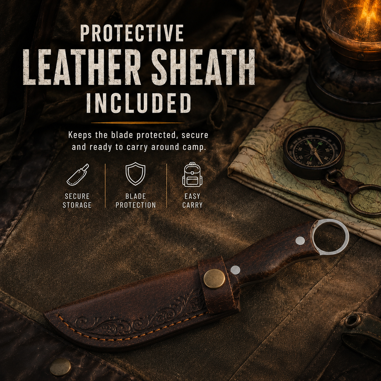 🏕️ Outdoor Fixed-Blade Camping Knife with Leather Sheath