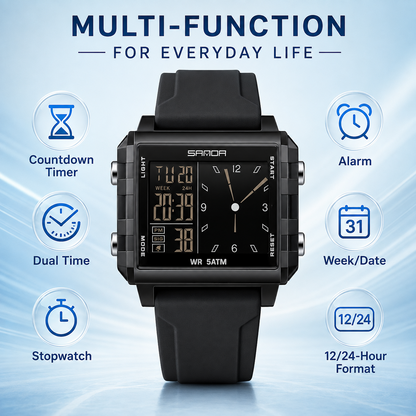 Analog-Digital Sport Watch – Waterproof, Luminous & Multi-Function