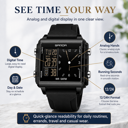 Analog-Digital Sport Watch – Waterproof, Luminous & Multi-Function