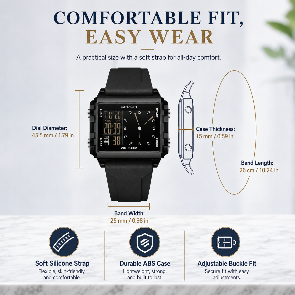 Analog-Digital Sport Watch – Waterproof, Luminous & Multi-Function
