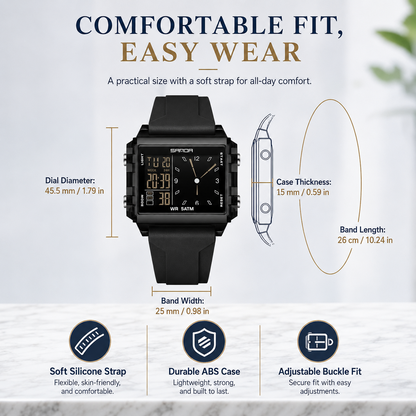 Analog-Digital Sport Watch – Waterproof, Luminous & Multi-Function