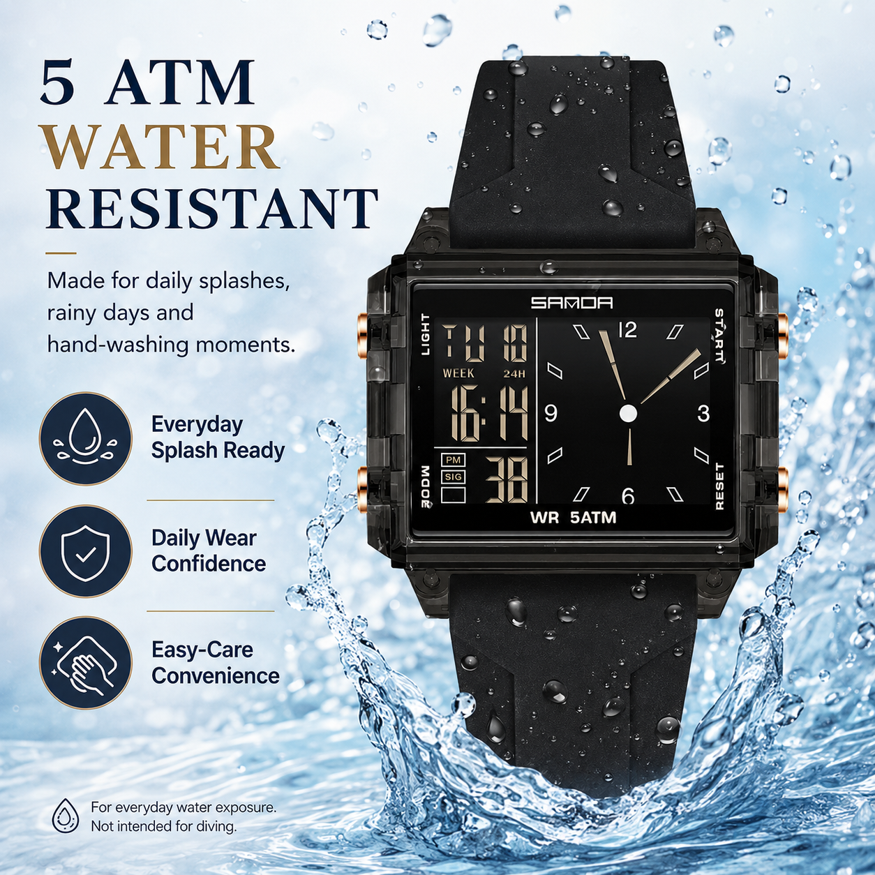 Analog-Digital Sport Watch – Waterproof, Luminous & Multi-Function